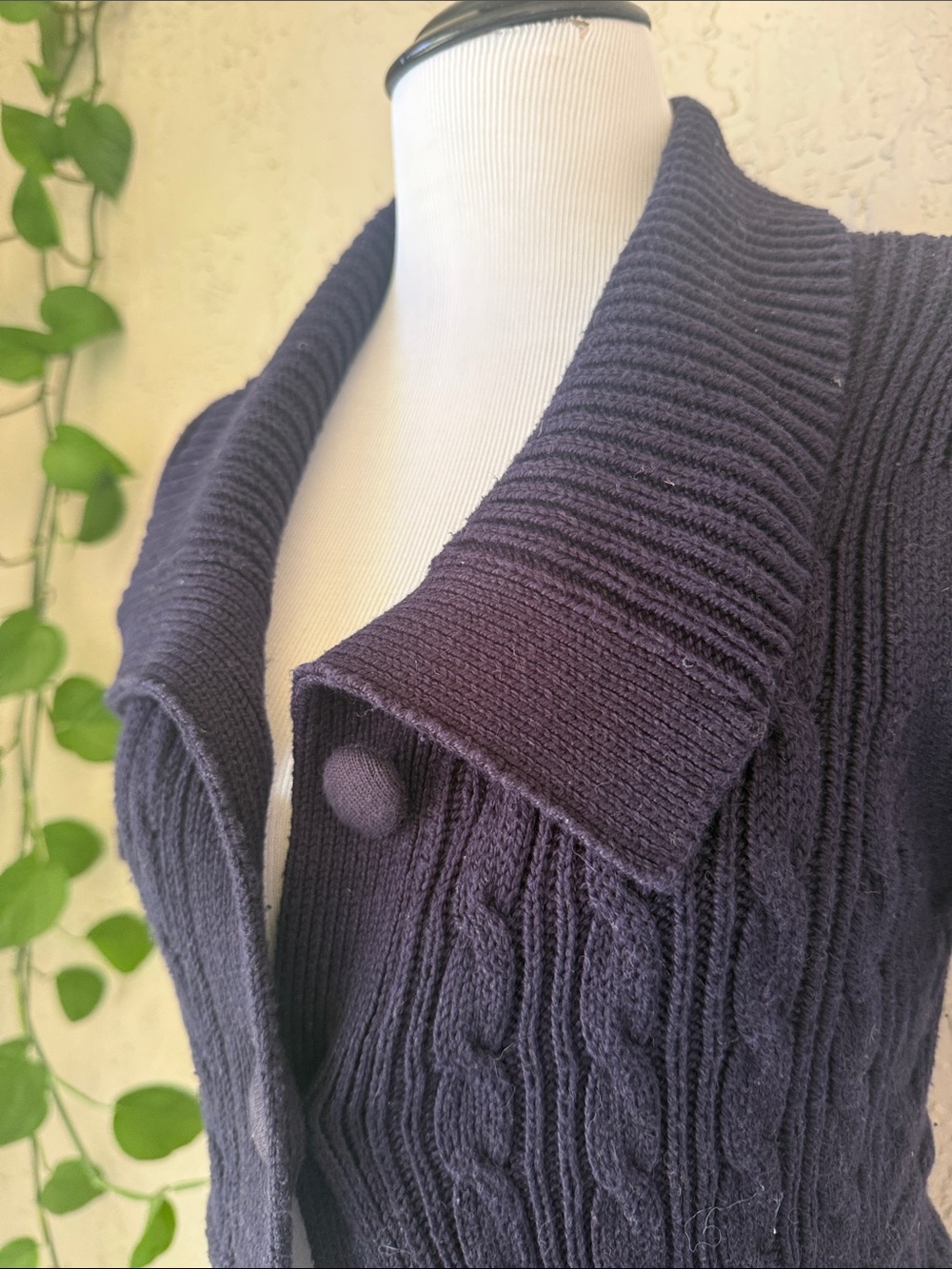 French Connection Navy Short-Sleeve Cable Knit Cardigan - Picture 3 of 10